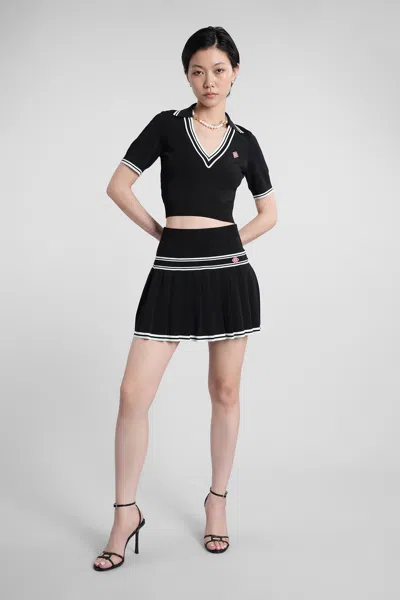 Casablanca Stripe Pleated Skirt In Black