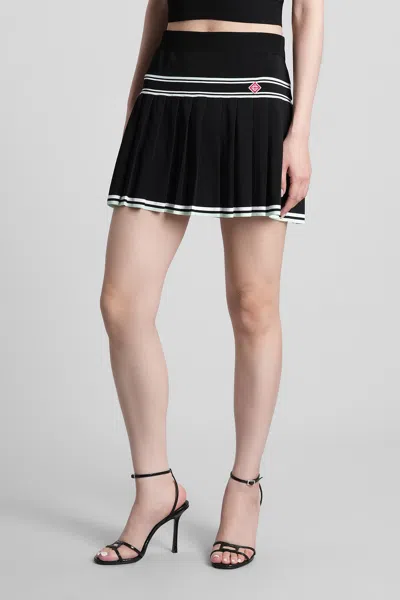 Casablanca Stripe Pleated Skirt In Black