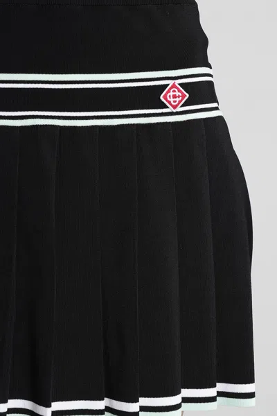 Casablanca Stripe Pleated Skirt In Black