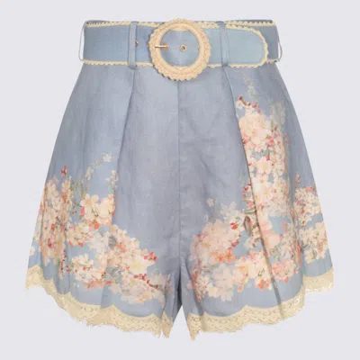 Zimmermann Printed Linen Cascadian Shorts In Blue
