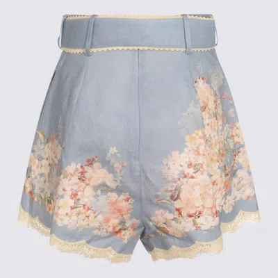 Zimmermann Printed Linen Cascadian Shorts In Blue