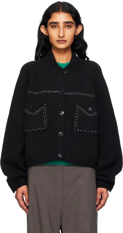 Cordera Black Merino Wool Stitched Cardigan In Black