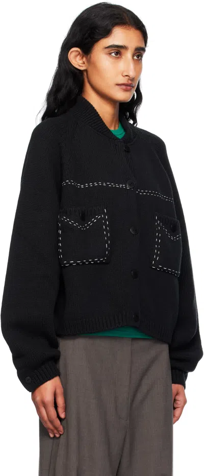 Cordera Black Merino Wool Stitched Cardigan In Black