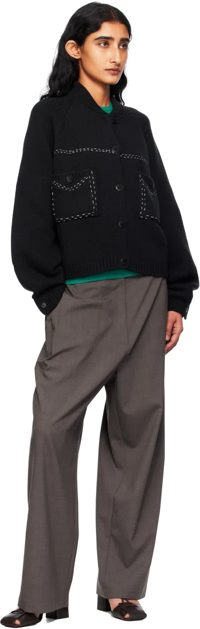 Cordera Black Merino Wool Stitched Cardigan In Black