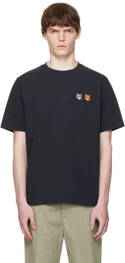 Maison Kitsuné Double Fox Patch Cotton Jersey T-shirt In Black