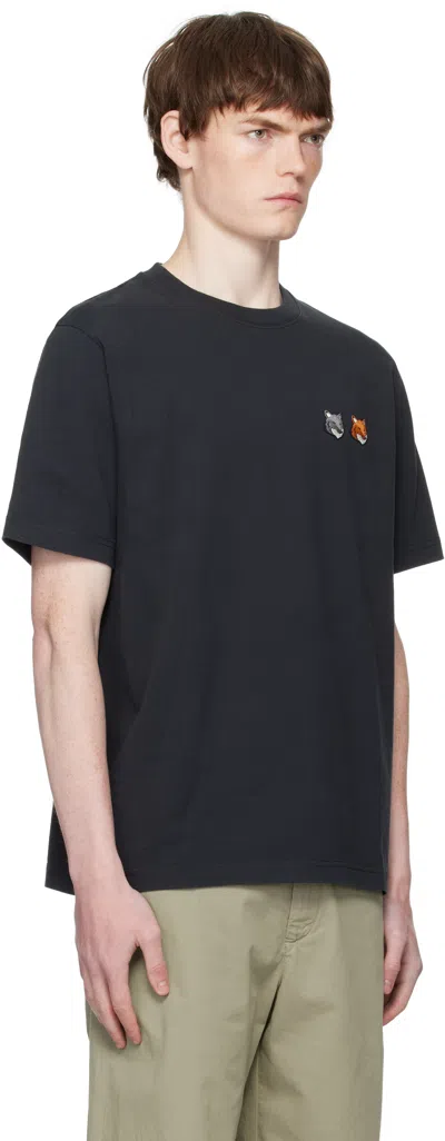 Maison Kitsuné Double Fox Patch Cotton Jersey T-shirt In Black