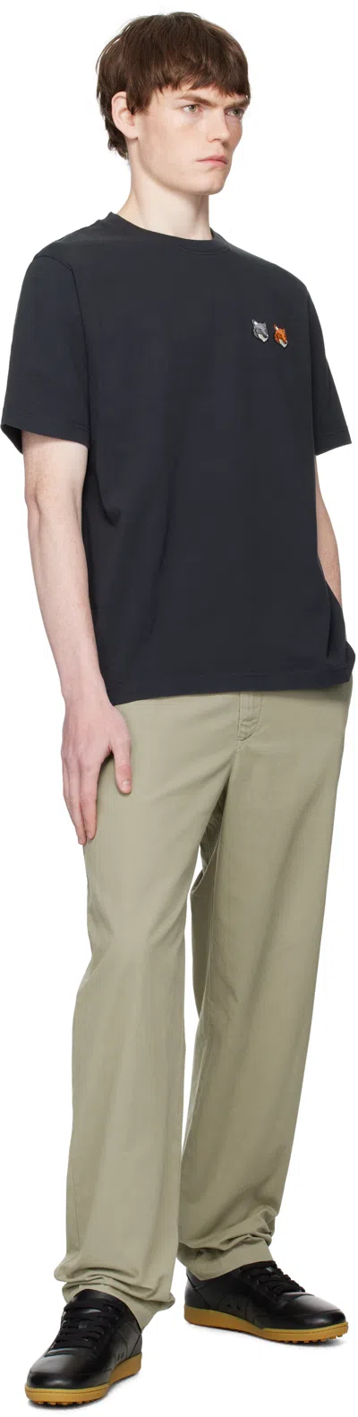 Maison Kitsuné Double Fox Patch Cotton Jersey T-shirt In Black