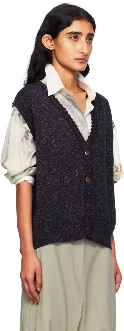 Cordera Navy Flecked Cotton Waistcoat Cardigan In Blue