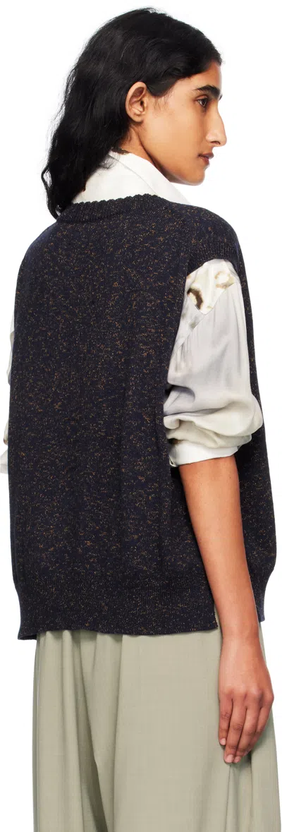 Cordera Navy Flecked Cotton Waistcoat Cardigan In Blue