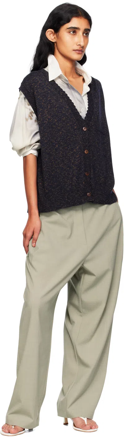 Cordera Navy Flecked Cotton Waistcoat Cardigan In Blue