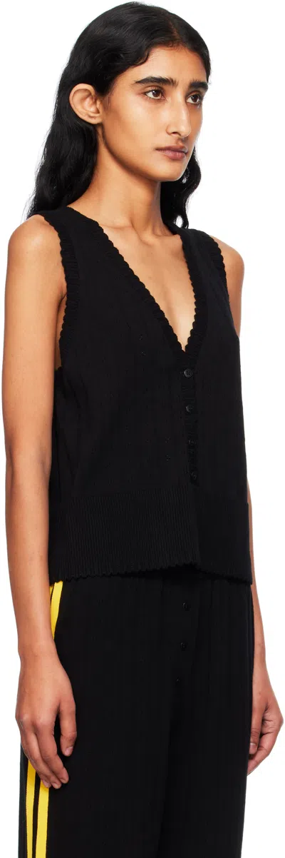 Cordera Black Organic Cotton Pointelle Waistcoat Cardigan In Black