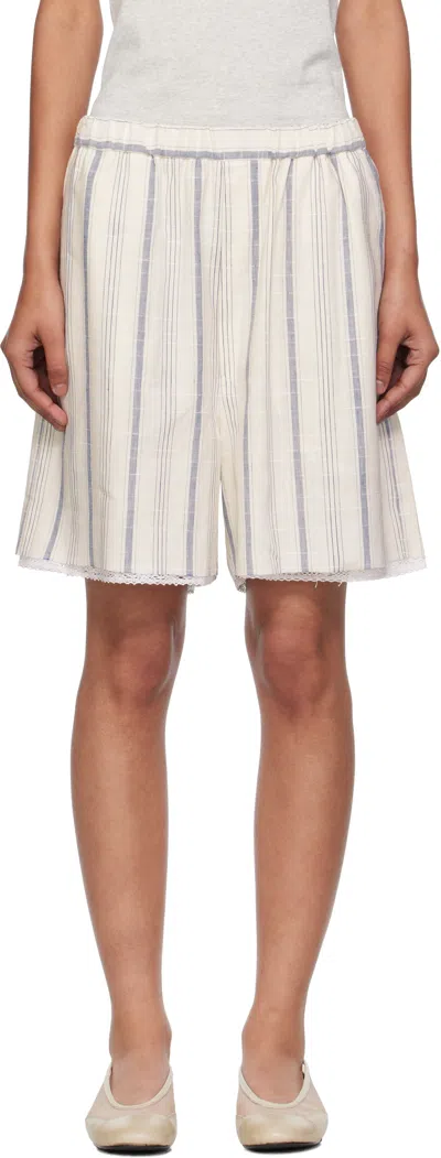 Cordera White Striped Bermuda With Lace Shorts In Neutral