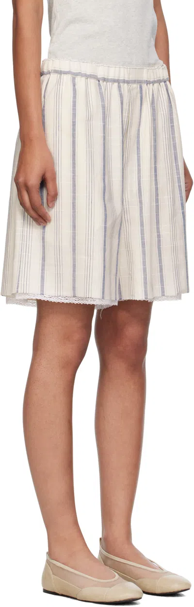 Cordera White Striped Bermuda With Lace Shorts In Neutral
