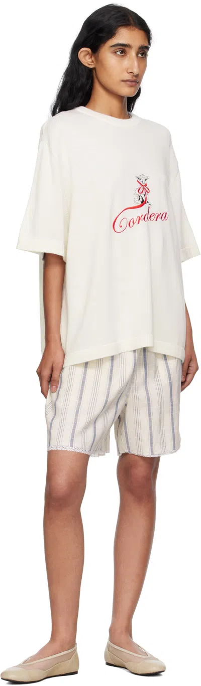 Cordera White Striped Bermuda With Lace Shorts In Neutral