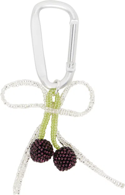 Pura Utz Silver Dark Cherry Bow Carabiner Keychain In Metallic