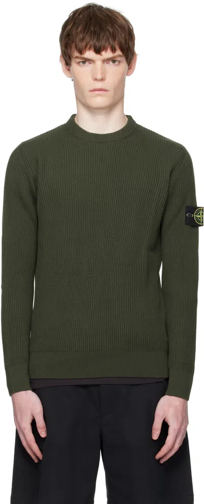 Stone Island Knit Crewneck Sweater In Full Rib Rws Wool Clothing In Green
