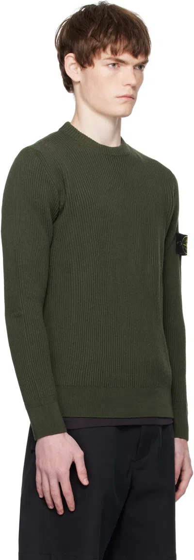 Stone Island Knit Crewneck Sweater In Full Rib Rws Wool Clothing In Green