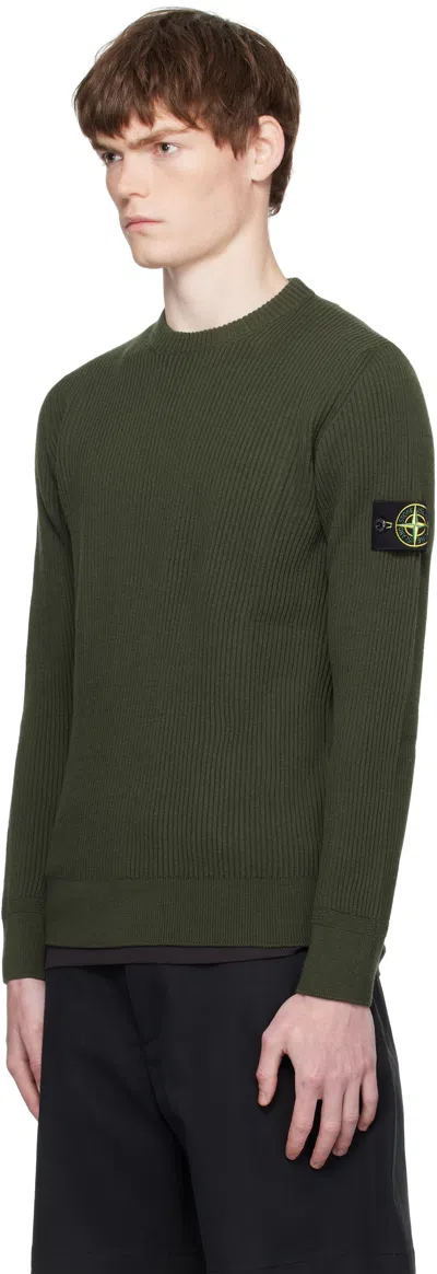 Stone Island Knit Crewneck Sweater In Full Rib Rws Wool Clothing In Green