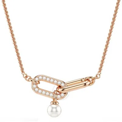 Swarovski Constella Pave Crystal Link & Faux Pearl Pendant Necklace, 14.87-18.87 In Gold