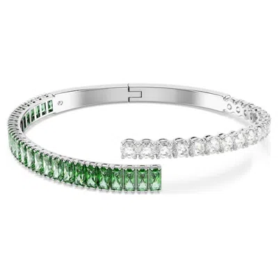 Swarovski Swaroski Matrix Rhodium Plated Bangle In Green