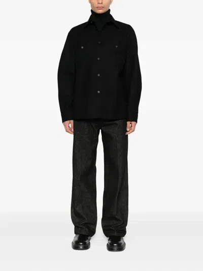 Givenchy Couture Seam Dry Wool Flannel Shirt Patch Pocket In Black