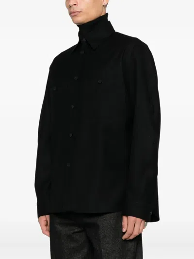 Givenchy Couture Seam Dry Wool Flannel Shirt Patch Pocket In Black
