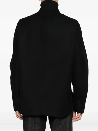 Givenchy Couture Seam Dry Wool Flannel Shirt Patch Pocket In Black