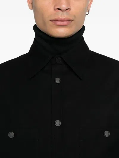 Givenchy Couture Seam Dry Wool Flannel Shirt Patch Pocket In Black