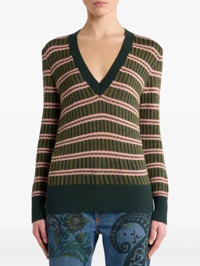 Etro Striped Wool Sweater In Green