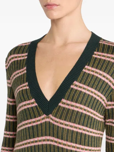 Etro Striped Wool Sweater In Green