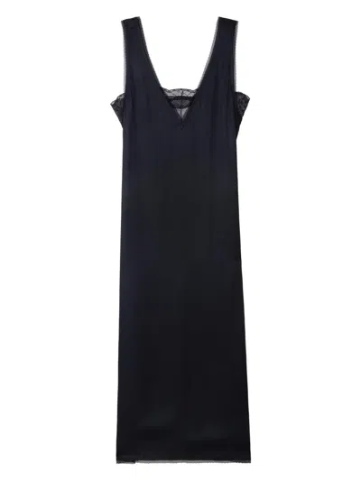 Zadig & Voltaire Lace-trimmed Satin Midi Dress In Blue