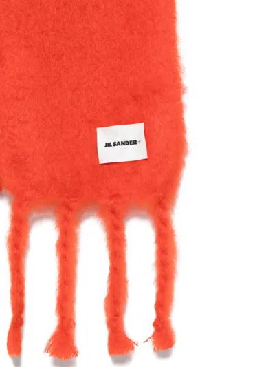 Jil Sander Logo-patch Scarf In Red