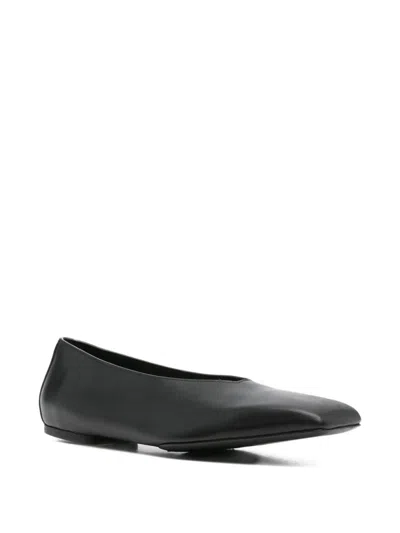 Rick Owens Leather Ballet Flats With Flat Sole And Square Toe In Black