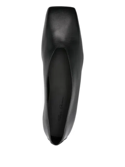 Rick Owens Leather Ballet Flats With Flat Sole And Square Toe In Black