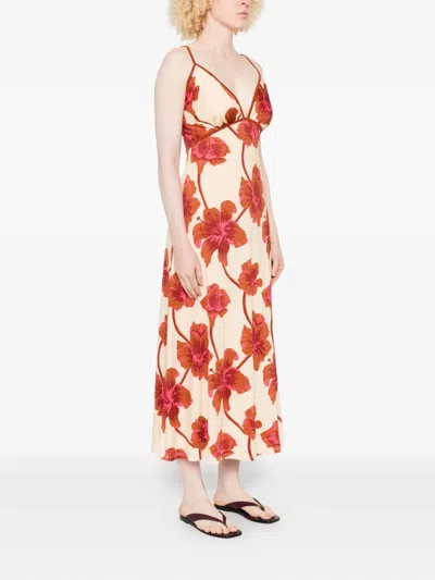 Johanna Ortiz Sendero De Astromelias Floral-print Satin Maxi Dress In Burgundy