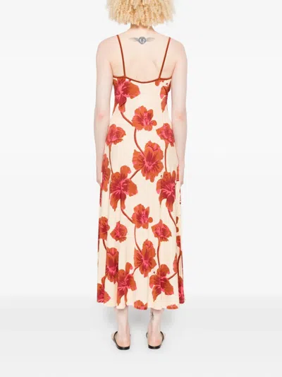 Johanna Ortiz Sendero De Astromelias Floral-print Satin Maxi Dress In Burgundy