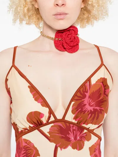 Johanna Ortiz Sendero De Astromelias Floral-print Satin Maxi Dress In Burgundy