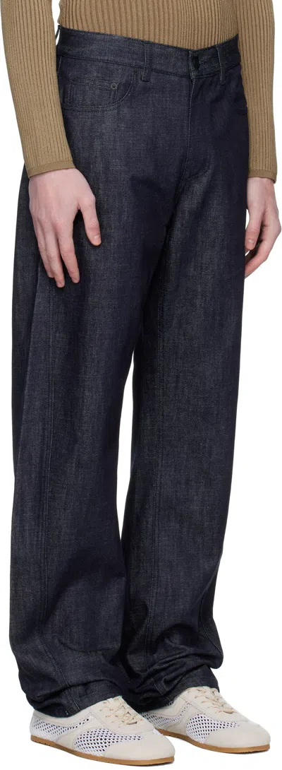 Mugler Navy Straight Raw Denim Jeans In Blue