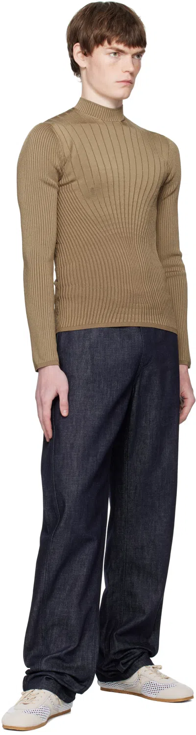 Mugler Navy Straight Raw Denim Jeans In Blue