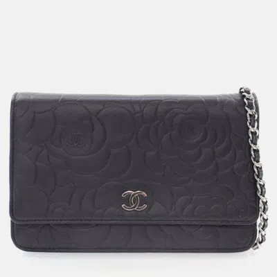 Pre-owned Chanel Black Lambskin Wallet On Chain (woc)