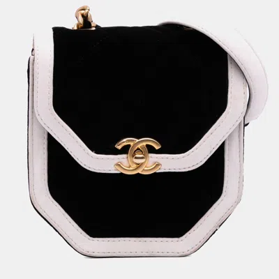 Pre-owned Chanel Black White Mini Quilted Velvet Place Vendome Single Flap