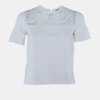 Pre-owned Miu Miu White Knit & Lace Top S