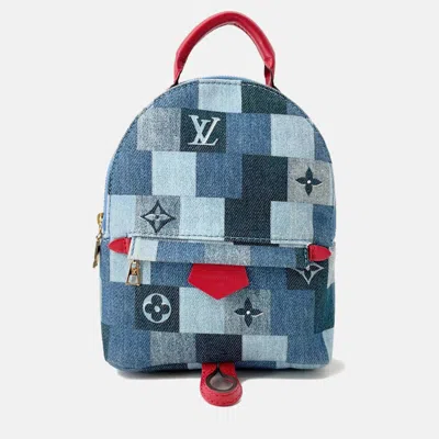 Pre-owned Louis Vuitton Palm Springs Blue/red Monogram Denim Mini Backpack