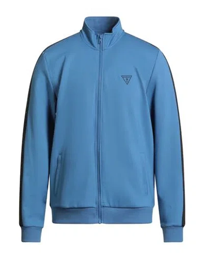 Guess Man Sweatshirt Azure Size L Viscose, Polyamide, Elastane In Blue