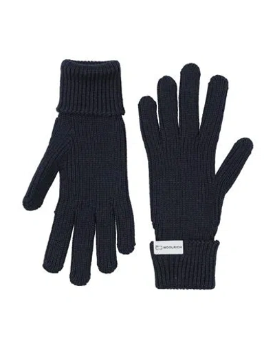 Woolrich Man Gloves Navy Size L Virgin Wool In Blue