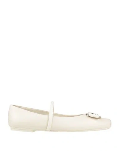 Ferragamo Woman Ballet Flats White Size 9 Leather