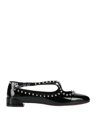 Christian Louboutin Black Patent Leather Pilouta Jane Spikes Flat Ballerinas In Black
