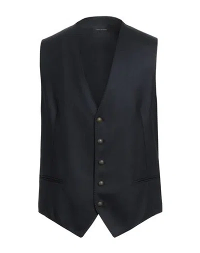 Tagliatore Man Tailored Vest Midnight Blue Size 46 Virgin Wool, Cashmere, Elastane In Blue