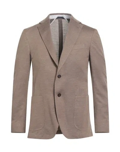 Tombolini Man Blazer Camel Size 46 Virgin Wool, Silk, Linen, Elastane In Multi