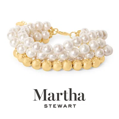 Martha Stewart Four Strand Pearl And Gold Ball Bracelet, 7 Inches For Women In Gold